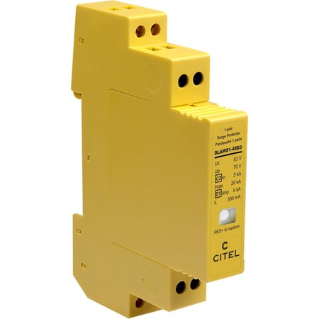 CITEL DIN Rail Data Line Protector, 1-Pair 2 Wire+ Ground, 48V, Visual Indicator, Ul 497B DLAWS1-48D3